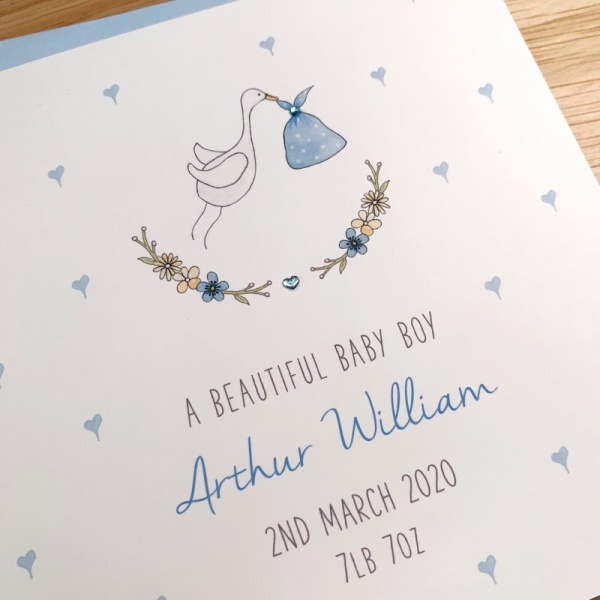 Personalised Baby Boy Card - Stork